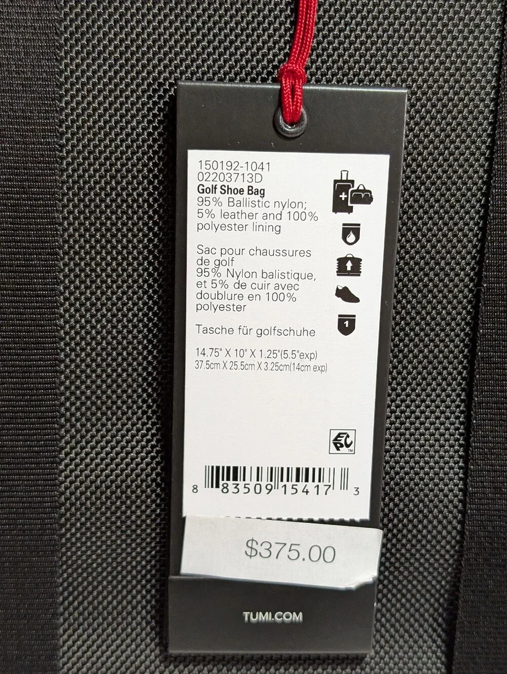 TUMI Alpha Golf Shoe Bag in Black  Style Number 150192-1041 ~ NWT